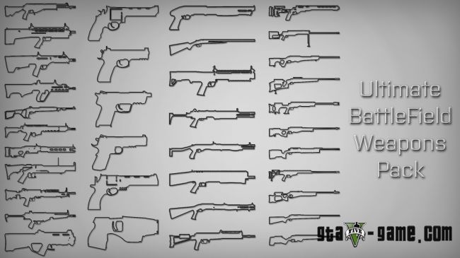 Ultimate Battlefield Weapons Pack - большой пак оружий из Battlefield 3,4 и Hardline в GTA 5